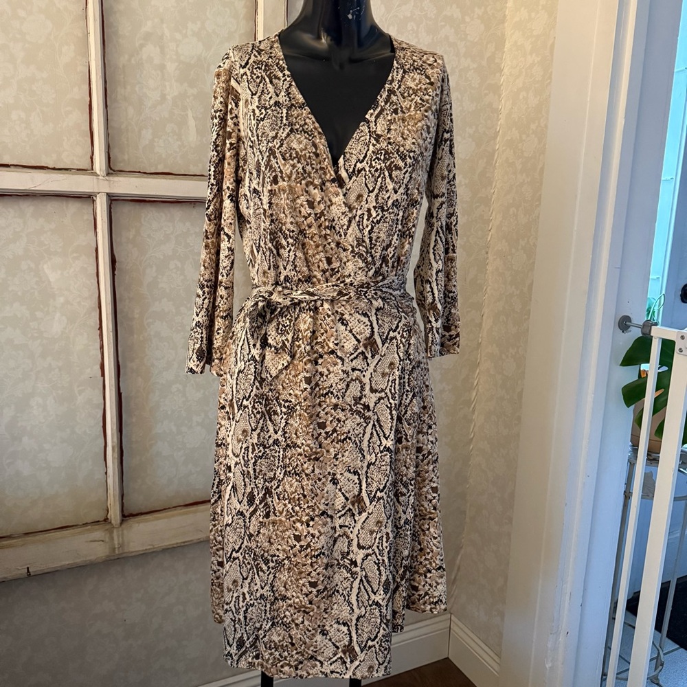 Gerard Darel Silk Blend Wrap Snakeskin Print Midi Dress EU Size 38